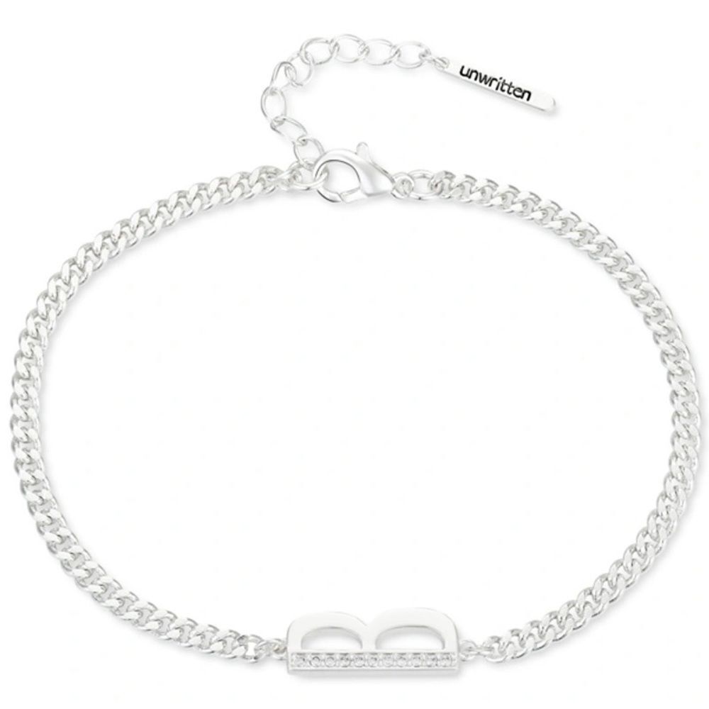 Unwritten Cubic Zirconia Initial Link Bracelet Silver Plated "B" NWT